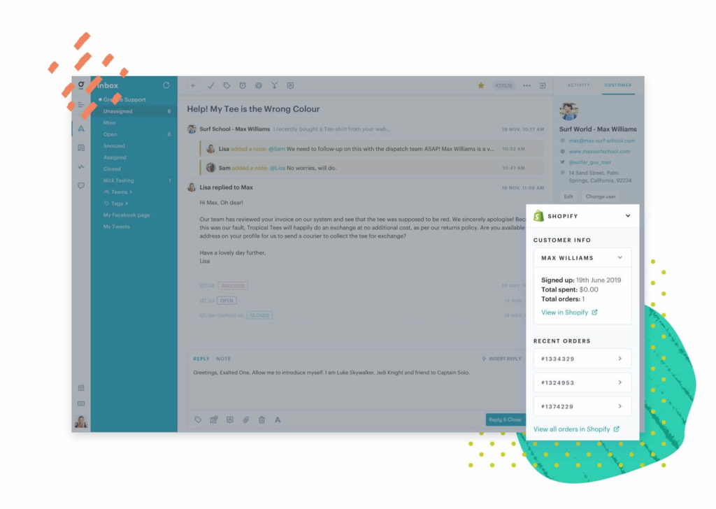 Top Customer Support Tools: Shopify for ecommerce customer profile