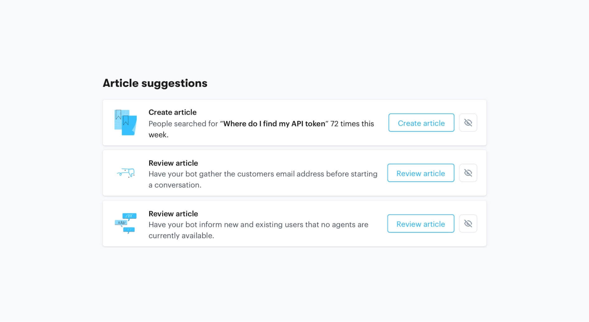 Article suggestions - Our AI-driven system suggests the best articles to create to give customers the help they need.