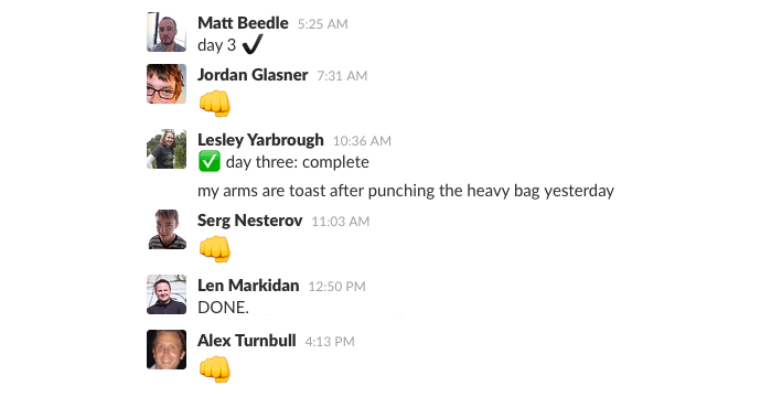 We had a dedicated Slack room for the push up challenge