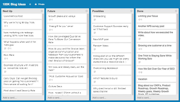 Blog post ideas Trello board