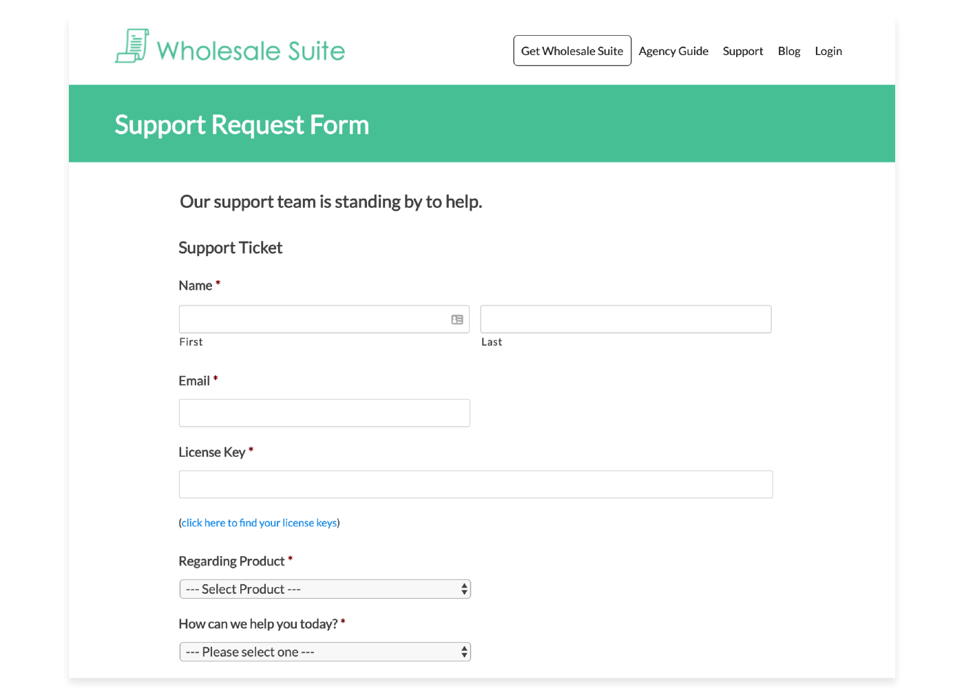 example of support request form