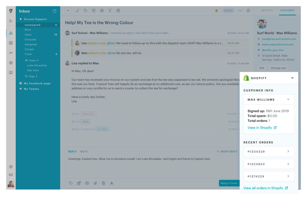 e-commerce customer service tool integration with Groove helpdesk