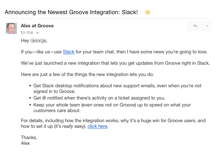 Product update for the Groove-Slack integration