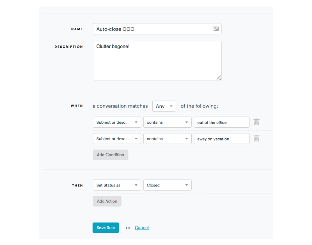 Gmail shared inbox lacks conditional rules to help you automate tasks unlike Groove's shared inbox.