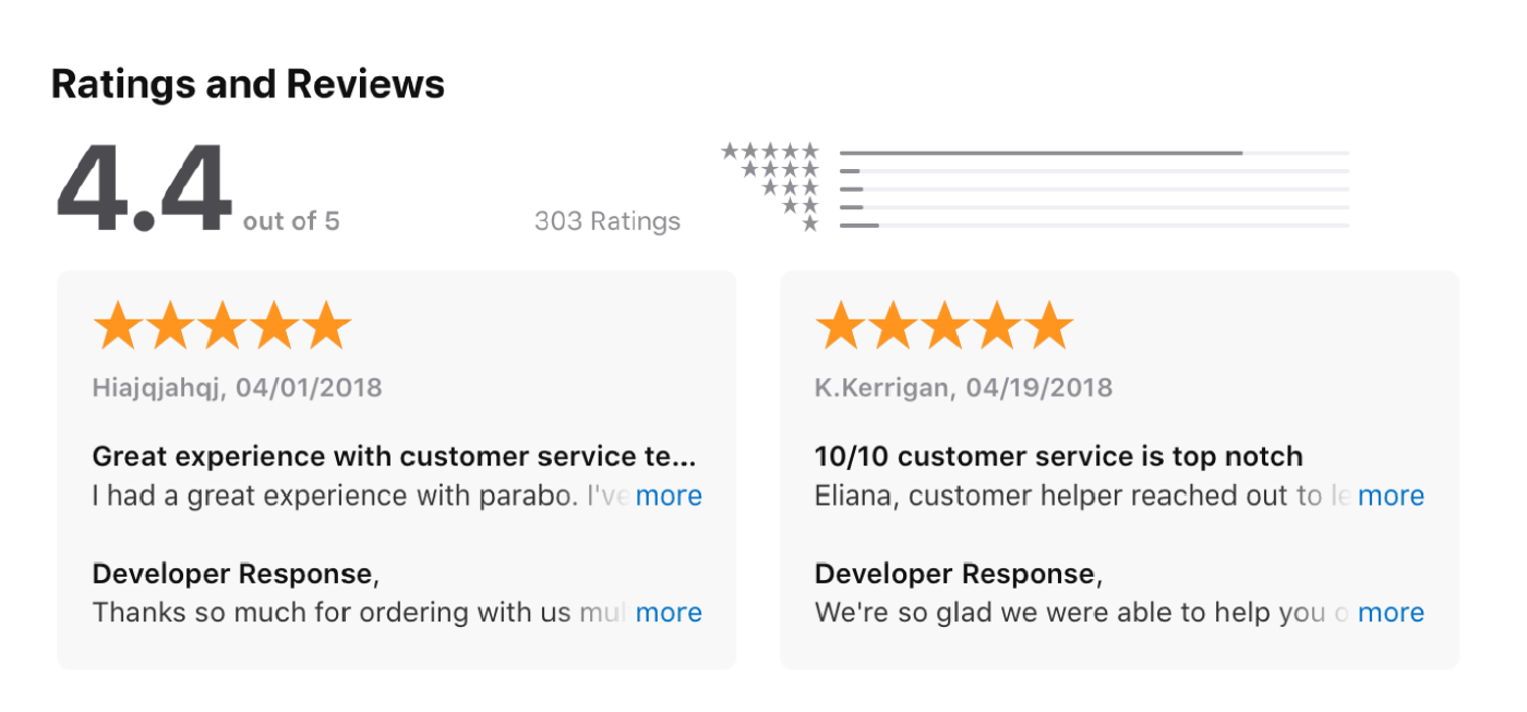 Good Customer Service Reviews Examples 1 iOS app reviews mentioning good customer support