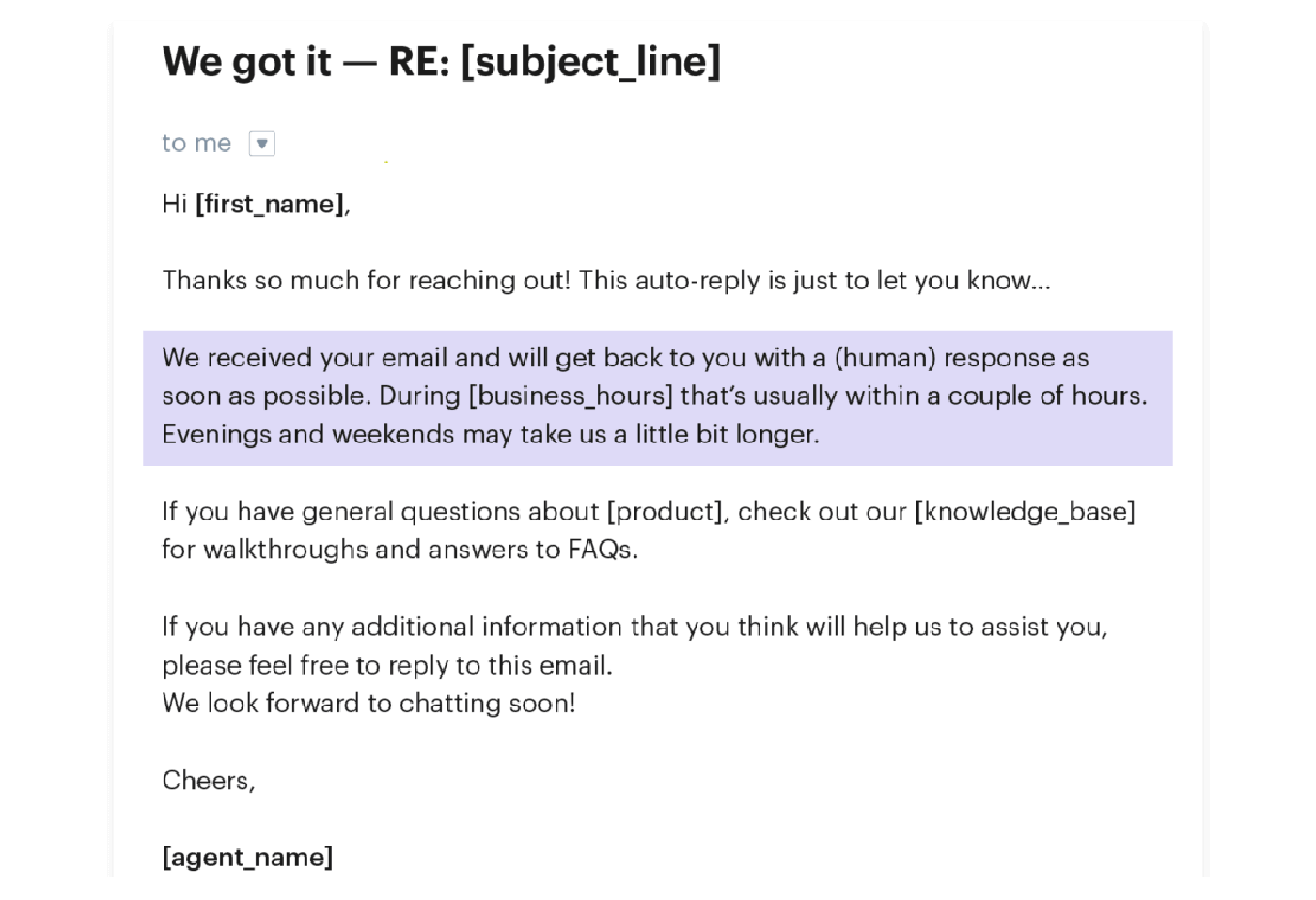 online customer support auto reply with wait time highlighted